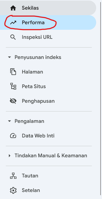 Menu google search console